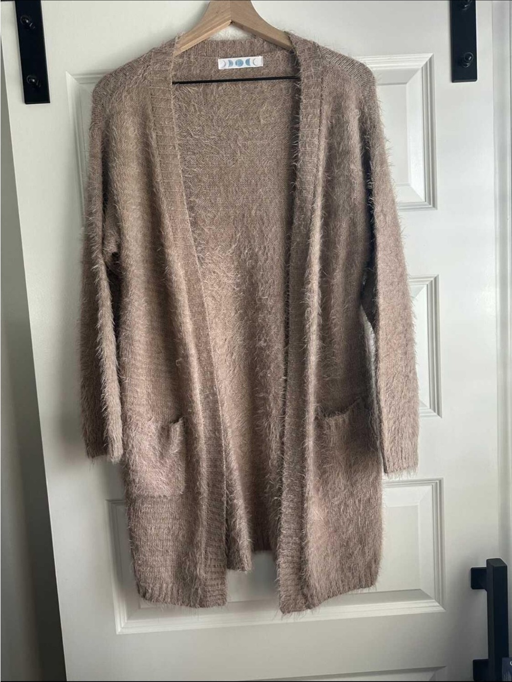 E2 Open Super Soft Fuzzy Cardigan Sweater - Taupe